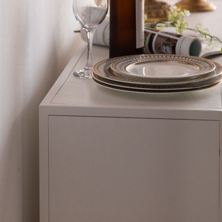 Armoire de rangement rectangulaire traditionnelle en pin français et MDF avec portes en verre émaillé, 2 tiroirs et 2 compartiments pour chambre et salon 