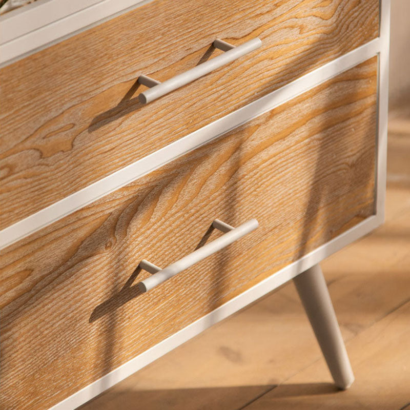 Armoire de rangement rectangulaire traditionnelle en pin français et MDF avec portes en verre émaillé, 2 tiroirs et 2 compartiments pour chambre et salon 
