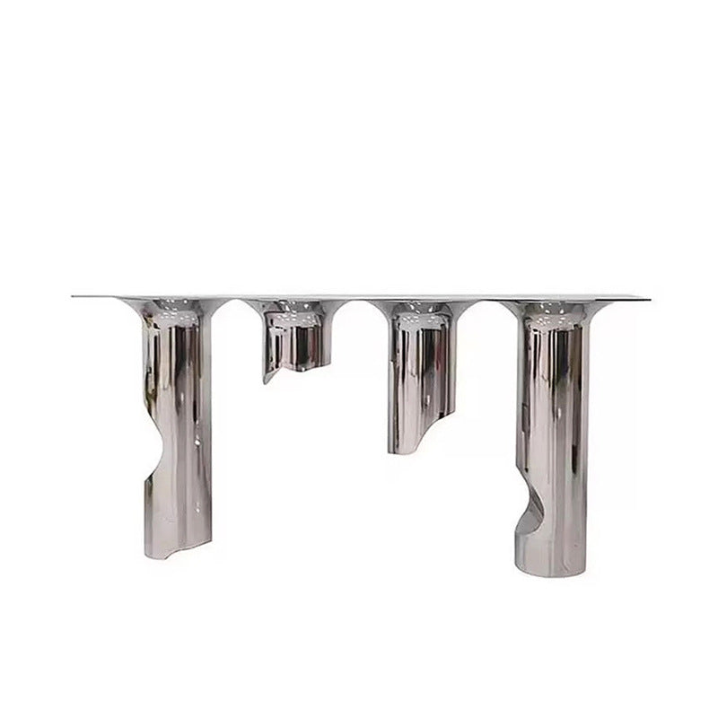 Mesa Consola Rectangular Contemporánea de Acero Inoxidable y Mármol Nórdico con Estante Único para la Entrada, Sala de Estar y Dormitorio 