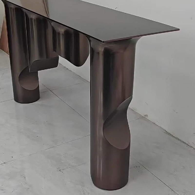 Mesa Consola Rectangular Contemporánea de Acero Inoxidable y Mármol Nórdico con Estante Único para la Entrada, Sala de Estar y Dormitorio 