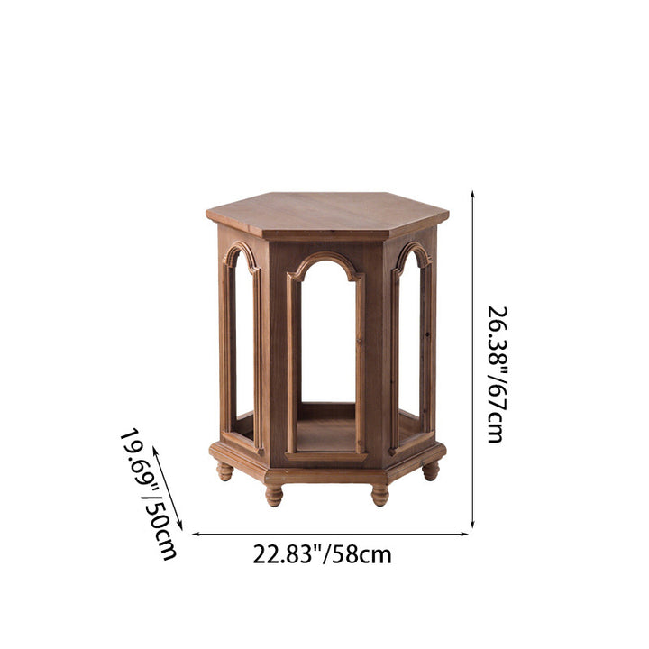 Traditional Chinese Pine Wood MDF Hexagonal Coffee Table With 2 Tiers For Living Room &amp; Bedroom
