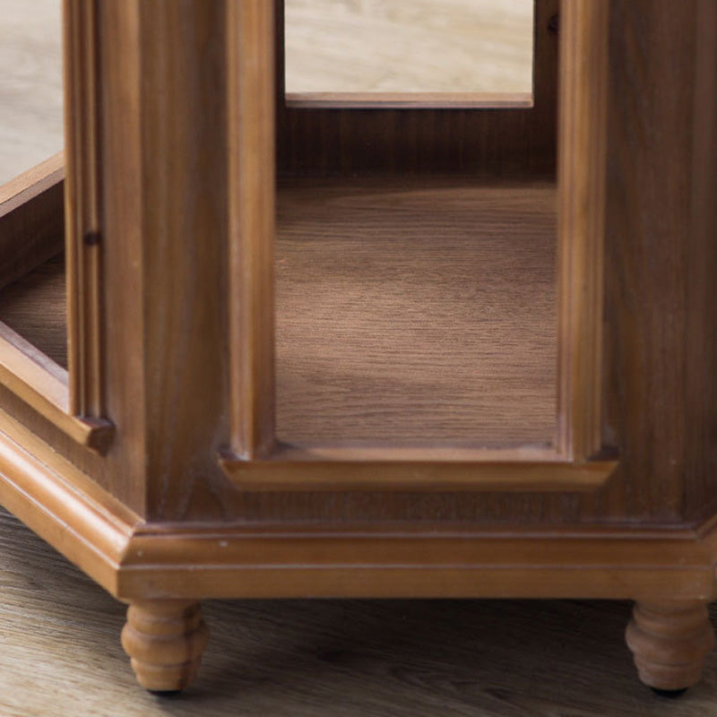 Traditional Chinese Pine Wood MDF Hexagonal Coffee Table With 2 Tiers For Living Room &amp; Bedroom
