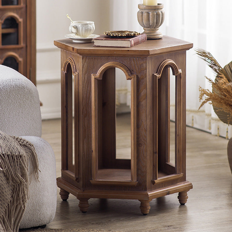Traditional Chinese Pine Wood MDF Hexagonal Coffee Table With 2 Tiers For Living Room &amp; Bedroom