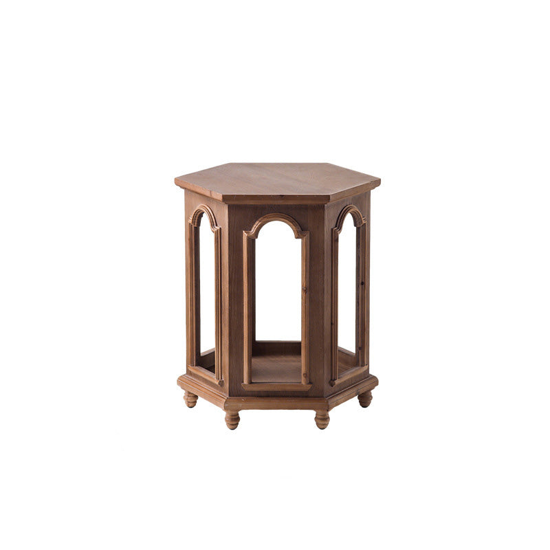 Traditional Chinese Pine Wood MDF Hexagonal Coffee Table With 2 Tiers For Living Room &amp; Bedroom