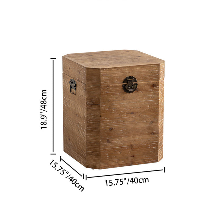 Traditional Vintage Fir Wood Octagonal Side Table With 1-Storage For Living Room & Bedroom