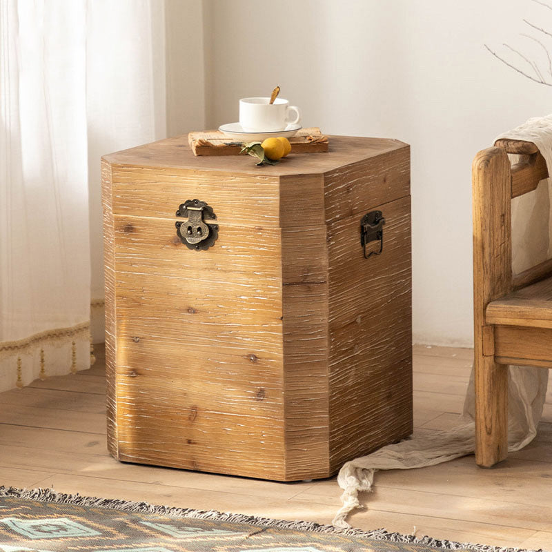 Traditional Vintage Fir Wood Octagonal Side Table With 1-Storage For Living Room &amp; Bedroom