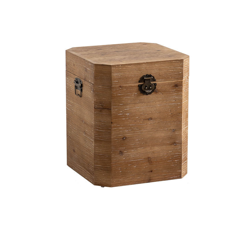 Traditional Vintage Fir Wood Octagonal Side Table With 1-Storage For Living Room &amp; Bedroom