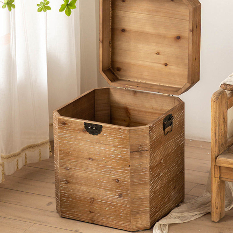 Traditional Vintage Fir Wood Octagonal Side Table With 1-Storage For Living Room &amp; Bedroom