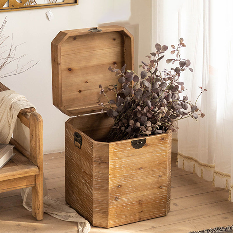 Traditional Vintage Fir Wood Octagonal Side Table With 1-Storage For Living Room &amp; Bedroom
