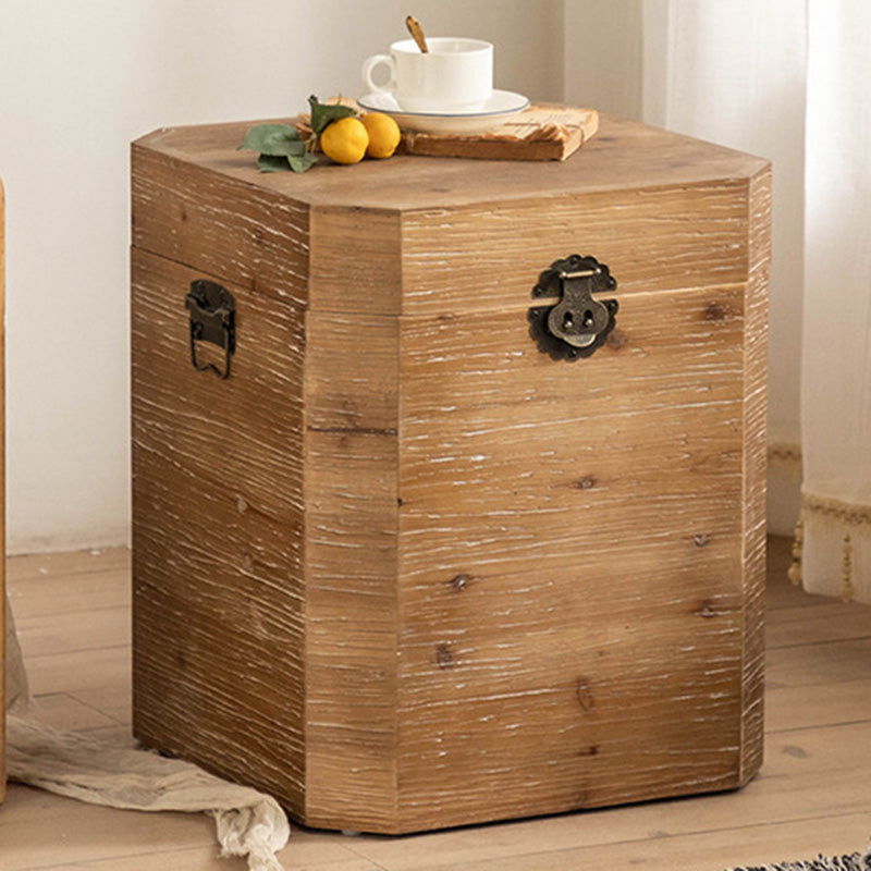 Traditional Vintage Fir Wood Octagonal Side Table With 1-Storage For Living Room &amp; Bedroom