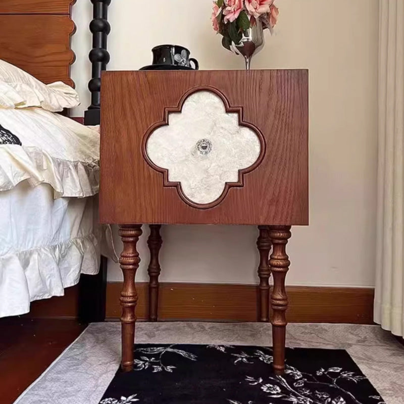 Traditional Chinese Ash Wood Square Nightstand Solid Wood Multi-Layer Board Storage Cabinet With Crystal Accents For Bedroom &amp; Living Room