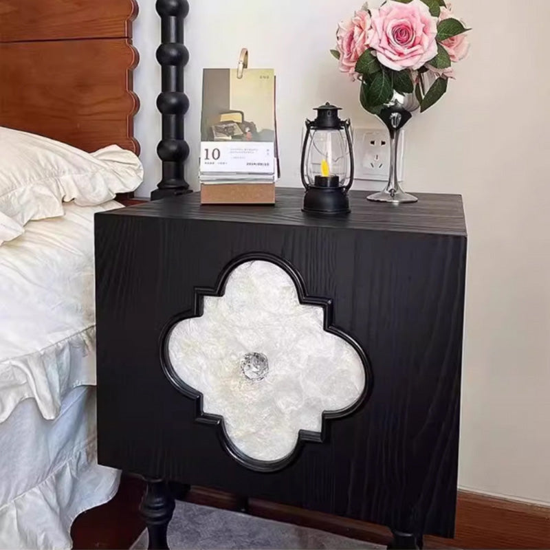Traditional Chinese Ash Wood Square Nightstand Solid Wood Multi-Layer Board Storage Cabinet With Crystal Accents For Bedroom &amp; Living Room