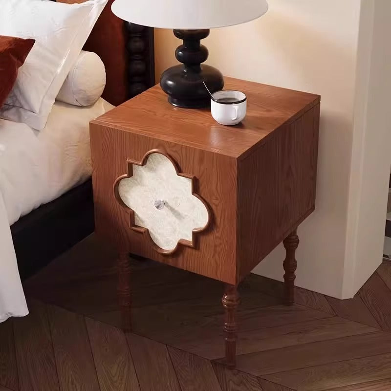 Traditional Chinese Ash Wood Square Nightstand Solid Wood Multi-Layer Board Storage Cabinet With Crystal Accents For Bedroom &amp; Living Room