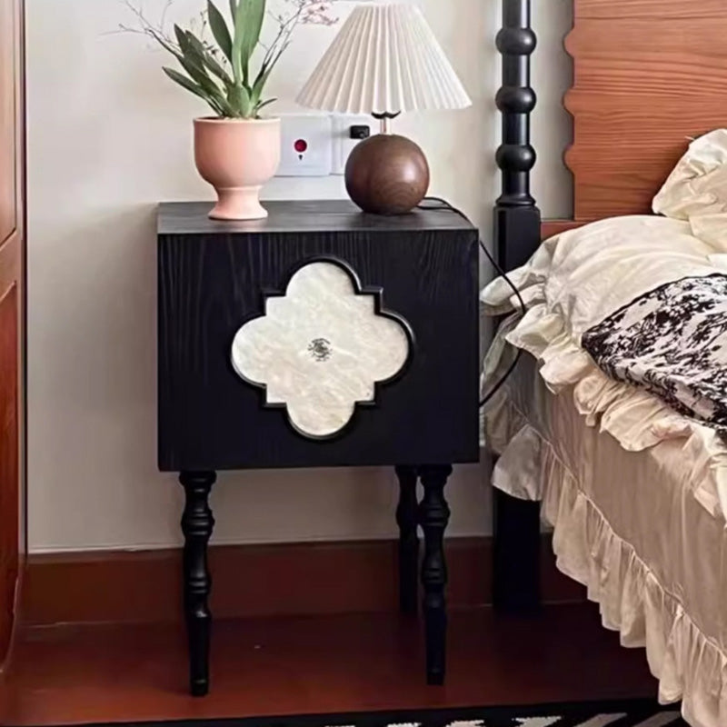 Traditional Chinese Ash Wood Square Nightstand Solid Wood Multi-Layer Board Storage Cabinet With Crystal Accents For Bedroom &amp; Living Room