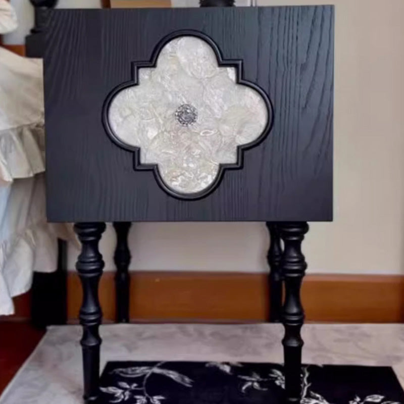 Traditional Chinese Ash Wood Square Nightstand Solid Wood Multi-Layer Board Storage Cabinet With Crystal Accents For Bedroom &amp; Living Room