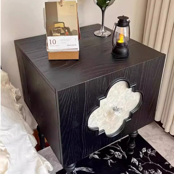 Traditional Chinese Ash Wood Square Nightstand Solid Wood Multi-Layer Board Storage Cabinet With Crystal Accents For Bedroom &amp; Living Room