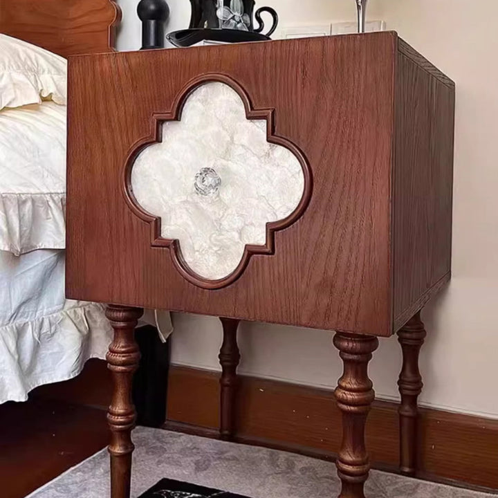 Traditional Chinese Ash Wood Square Nightstand Solid Wood Multi-Layer Board Storage Cabinet With Crystal Accents For Bedroom &amp; Living Room