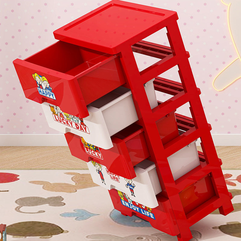 Contemporary Creative Kids PP Plastic Rectangular Movable Storage Cabinet 5-Drawer For Living Room &amp; Bedroom