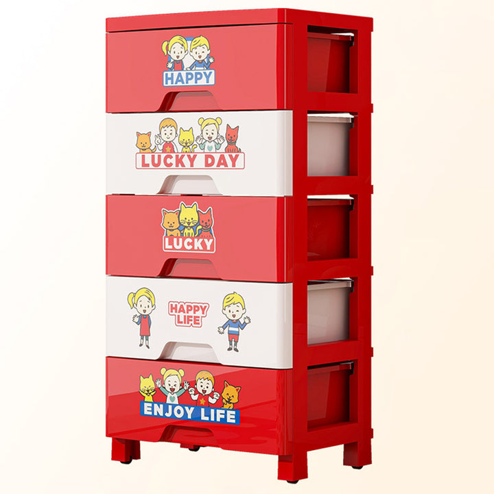 Contemporary Creative Kids PP Plastic Rectangular Movable Storage Cabinet 5-Drawer For Living Room &amp; Bedroom