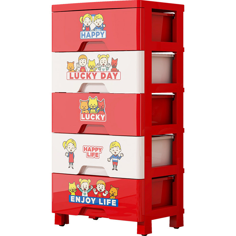 Contemporary Creative Kids PP Plastic Rectangular Movable Storage Cabinet 5-Drawer For Living Room &amp; Bedroom