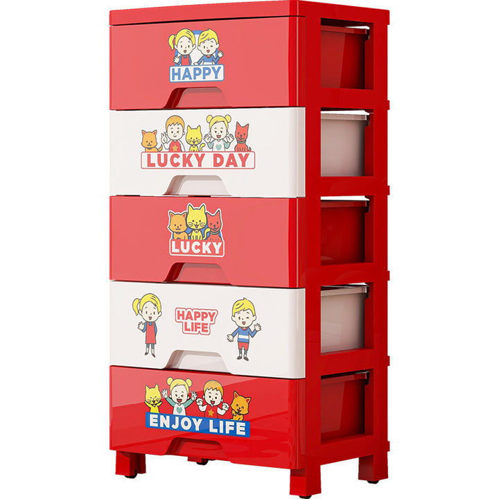 Contemporary Creative Kids PP Plastic Rectangular Movable Storage Cabinet 5-Drawer For Living Room &amp; Bedroom