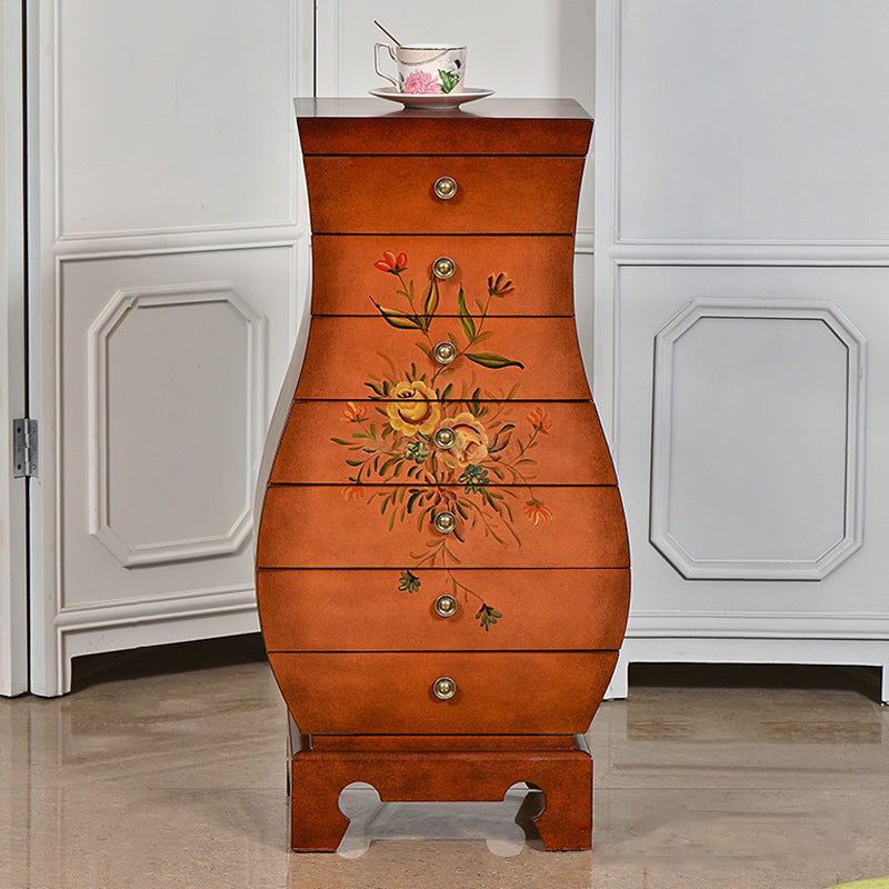 Traditional Chinese MDF Birch Wood Vase-Shaped Storage Cabinet 7-Drawer For Living Room &amp; Bedroom