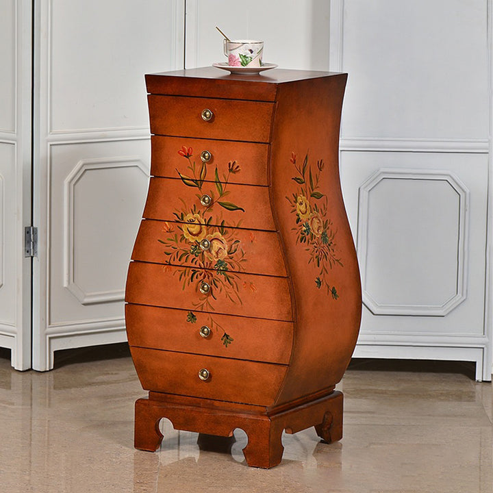 Traditional Chinese MDF Birch Wood Vase-Shaped Storage Cabinet 7-Drawer For Living Room &amp; Bedroom