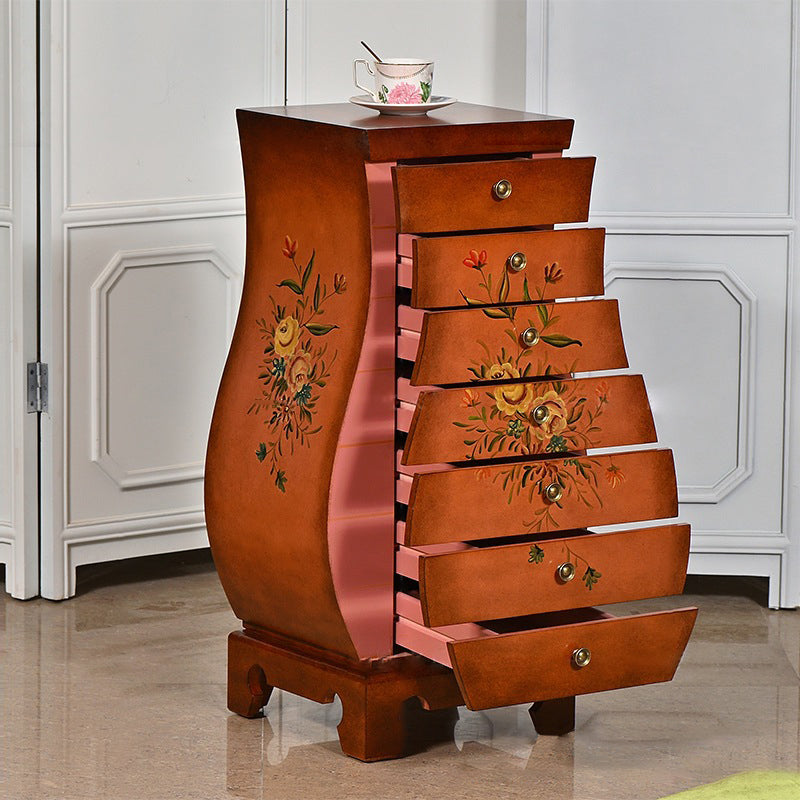 Traditional Chinese MDF Birch Wood Vase-Shaped Storage Cabinet 7-Drawer For Living Room &amp; Bedroom