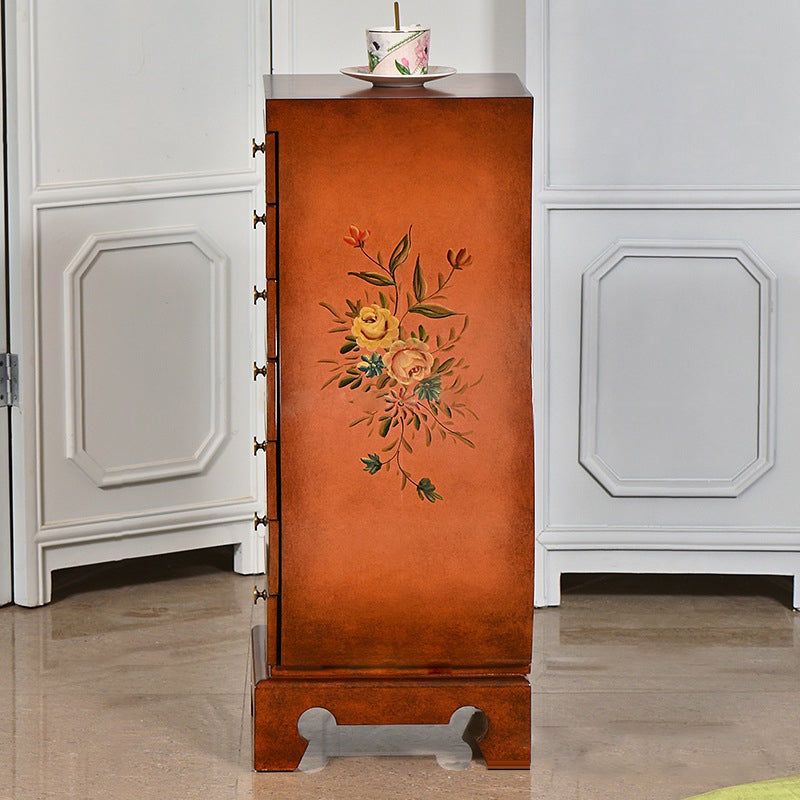 Traditional Chinese MDF Birch Wood Vase-Shaped Storage Cabinet 7-Drawer For Living Room &amp; Bedroom