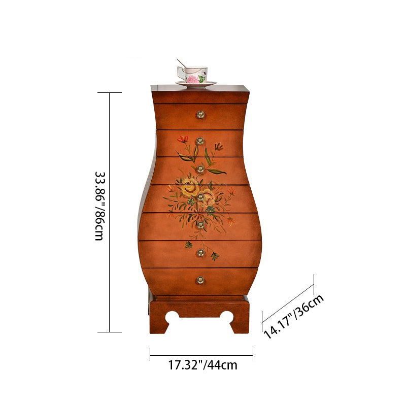 Traditional Chinese MDF Birch Wood Vase-Shaped Storage Cabinet 7-Drawer For Living Room &amp; Bedroom