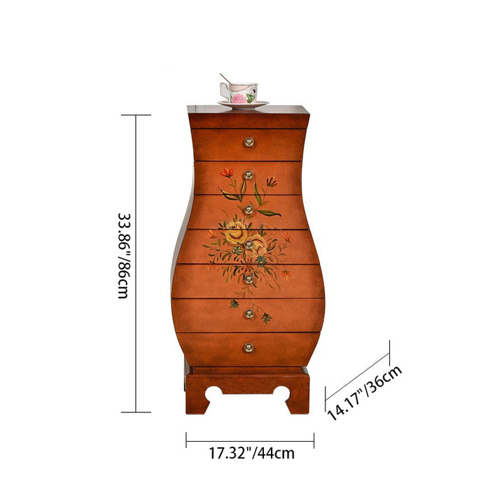Traditional Chinese MDF Birch Wood Vase-Shaped Storage Cabinet 7-Drawer For Living Room &amp; Bedroom