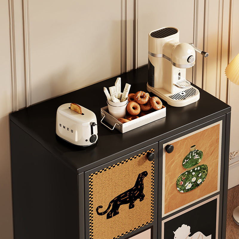 Traditional Vintage MDF Rectangular Animal Pattern Storage Cabinet 3-Tier For Living Room &amp; Bedroom
