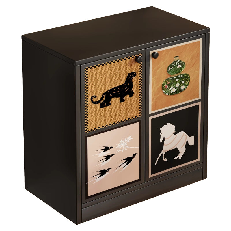 Traditional Vintage MDF Rectangular Animal Pattern Storage Cabinet 3-Tier For Living Room &amp; Bedroom