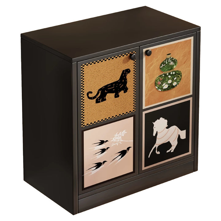Traditional Vintage MDF Rectangular Animal Pattern Storage Cabinet 3-Tier For Living Room &amp; Bedroom