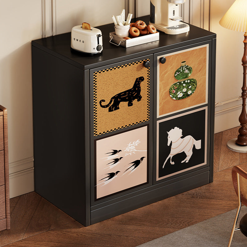 Traditional Vintage MDF Rectangular Animal Pattern Storage Cabinet 3-Tier For Living Room &amp; Bedroom