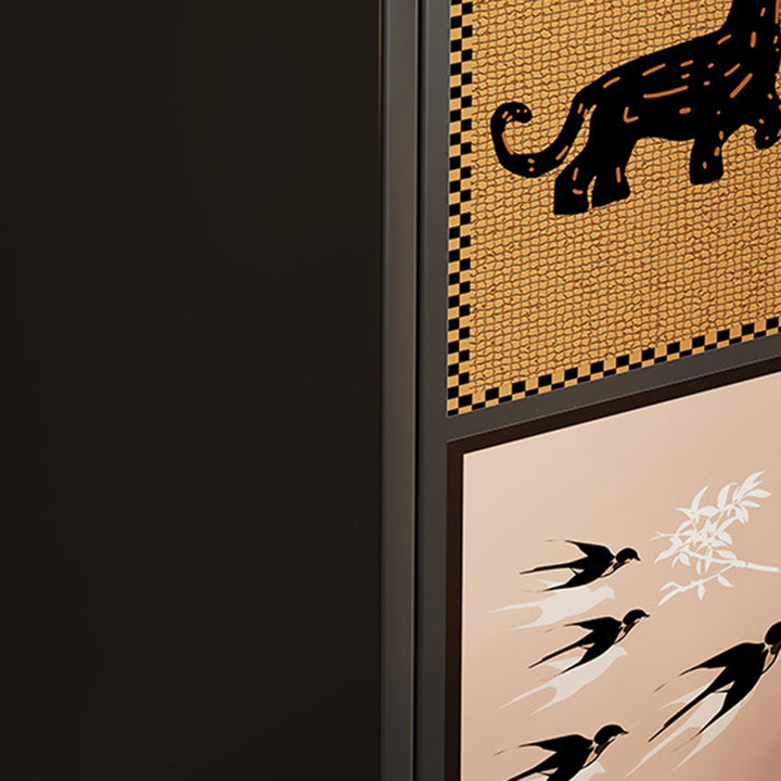 Traditional Vintage MDF Rectangular Animal Pattern Storage Cabinet 3-Tier For Living Room &amp; Bedroom