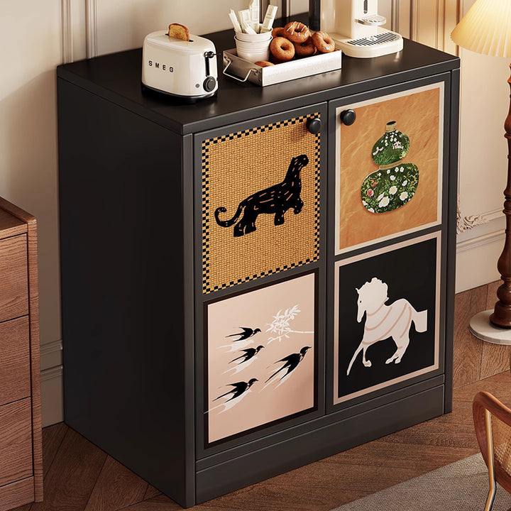 Traditional Vintage MDF Rectangular Animal Pattern Storage Cabinet 3-Tier For Living Room &amp; Bedroom