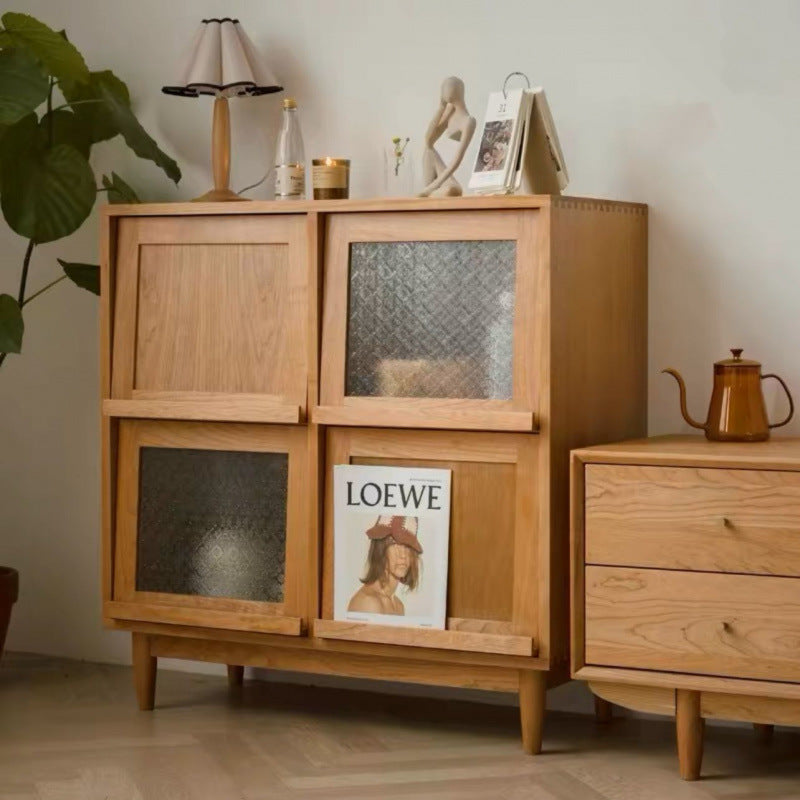 Zeitgenössischer nordischer Massivholz-Glas-Rechteckiger Aufbewahrungsschrank 4-Schränke Für Wohnzimmer &amp; Schlafzimmer 