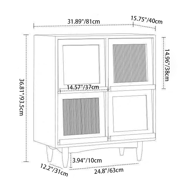 Zeitgenössischer nordischer Massivholz-Glas-Rechteckiger Aufbewahrungsschrank 4-Schränke Für Wohnzimmer &amp; Schlafzimmer 