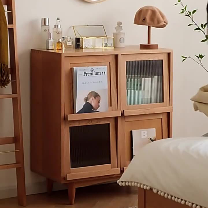Zeitgenössischer nordischer Massivholz-Glas-Rechteckiger Aufbewahrungsschrank 4-Schränke Für Wohnzimmer &amp; Schlafzimmer 