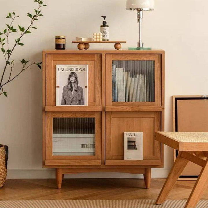 Zeitgenössischer nordischer Massivholz-Glas-Rechteckiger Aufbewahrungsschrank 4-Schränke Für Wohnzimmer &amp; Schlafzimmer 