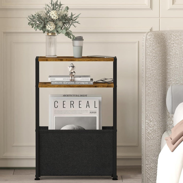 Modern Minimalist MDF Iron Fabric Rectangular 3-Tier Side Table For Living Room & Bedroom