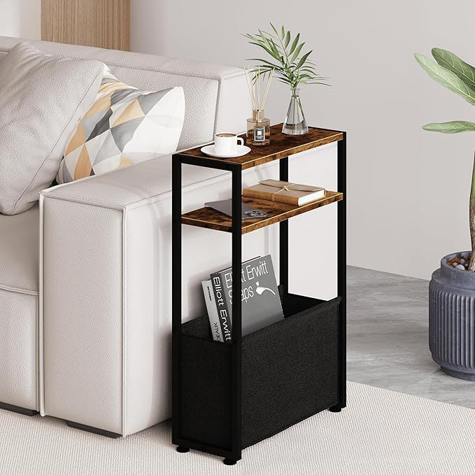 Modern Minimalist MDF Iron Fabric Rectangular 3-Tier Side Table For Living Room & Bedroom