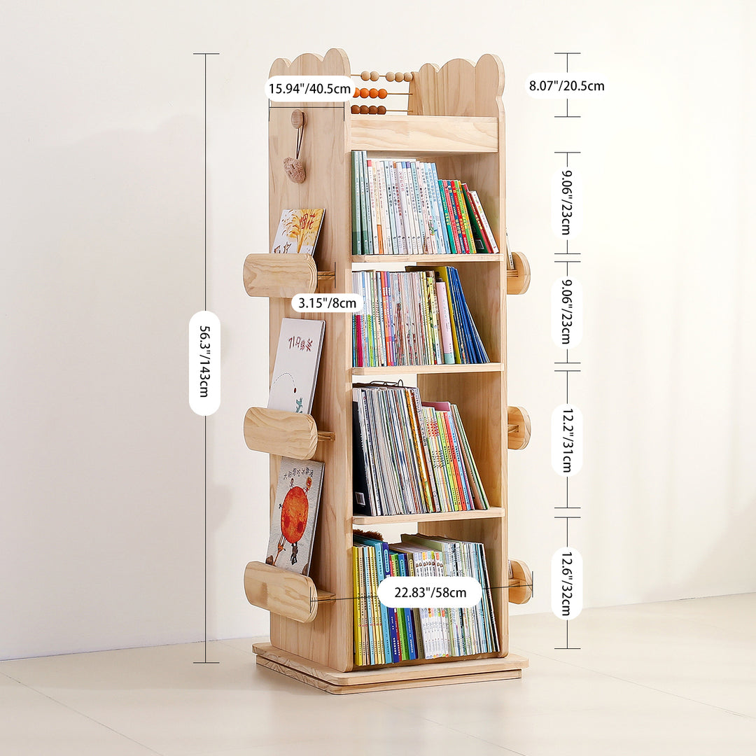 Modern Minimalist Kids Pine Wood Rectangular Bookshelf Swivel 4/5 Tiers For Living Room &amp; Bedroom
