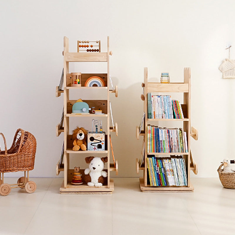 Modern Minimalist Kids Pine Wood Rectangular Bookshelf Swivel 4/5 Tiers For Living Room &amp; Bedroom