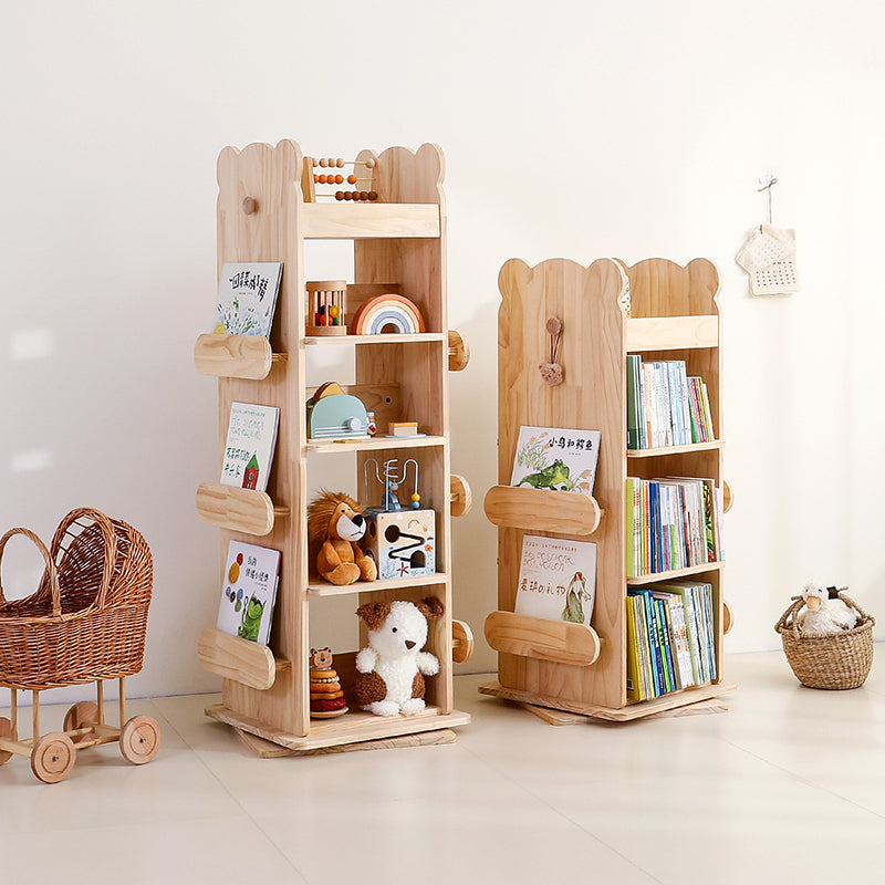 Modern Minimalist Kids Pine Wood Rectangular Bookshelf Swivel 4/5 Tiers For Living Room &amp; Bedroom