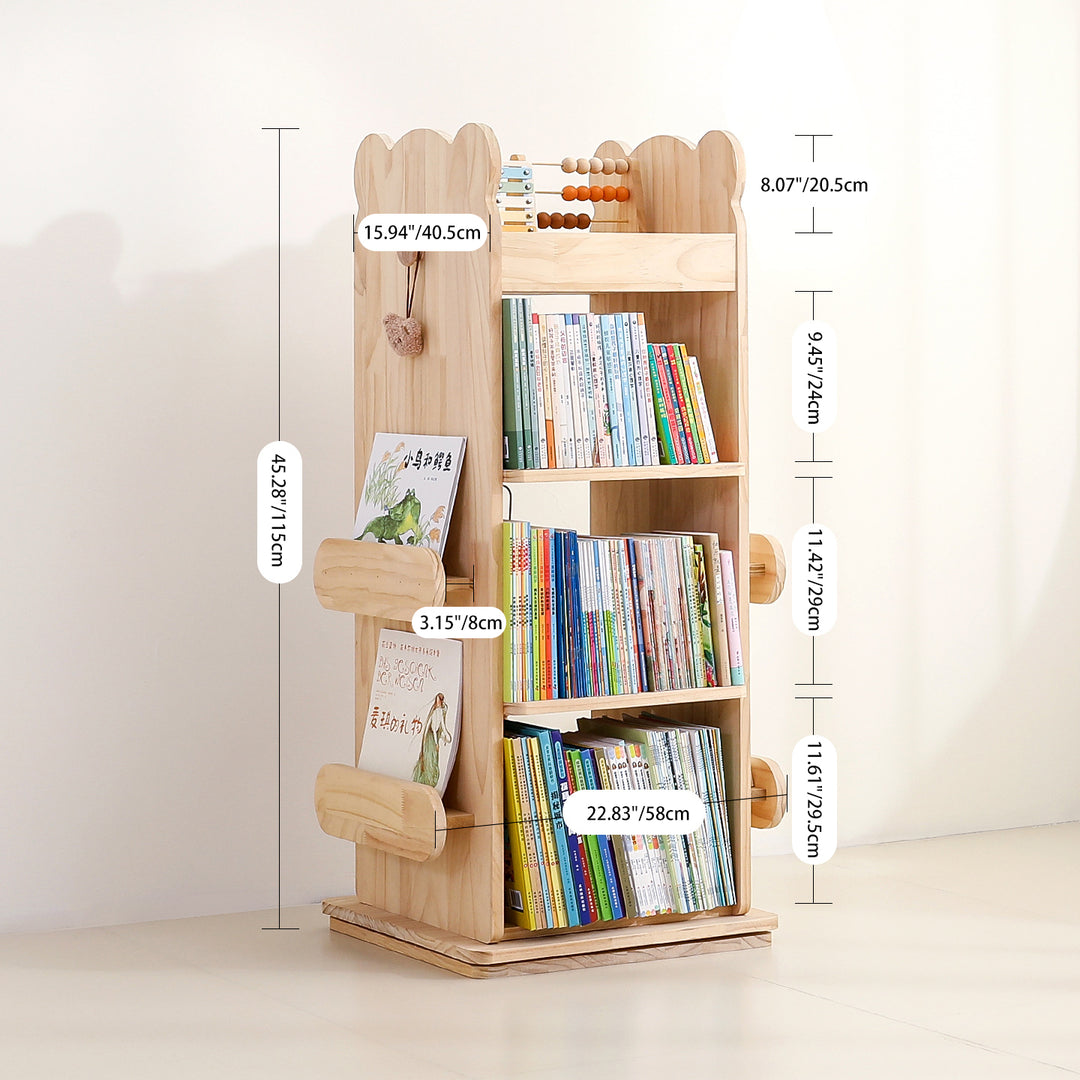 Modern Minimalist Kids Pine Wood Rectangular Bookshelf Swivel 4/5 Tiers For Living Room &amp; Bedroom