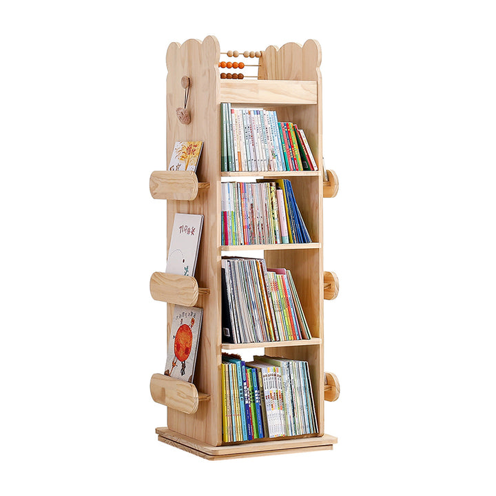 Modern Minimalist Kids Pine Wood Rectangular Bookshelf Swivel 4/5 Tiers For Living Room &amp; Bedroom