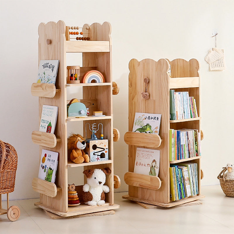 Modern Minimalist Kids Pine Wood Rectangular Bookshelf Swivel 4/5 Tiers For Living Room &amp; Bedroom