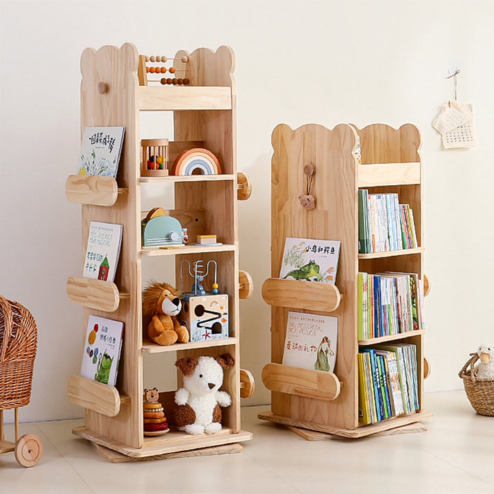 Modern Minimalist Kids Pine Wood Rectangular Bookshelf Swivel 4/5 Tiers For Living Room &amp; Bedroom